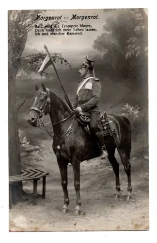 AK Foto Morgenrot Soldat zu Pferd Feldpost Korntal Töchterinstitut WK1  (M1167)