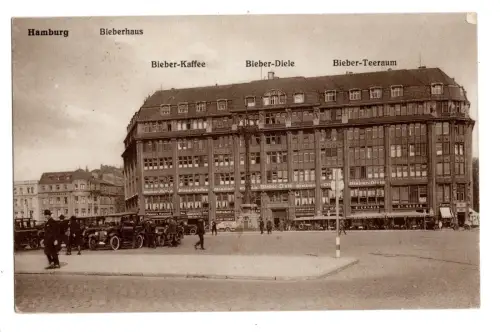 AK Hamburg Bieberhaus ca. 1930 Bieber-Kaffee Diele Teehaus Oldtimer (B1 080)