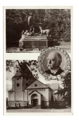 AK Foto Friedrichsruh Bismarck Gruftkapelle & Hirschgruppe ungelaufen (B1 308)