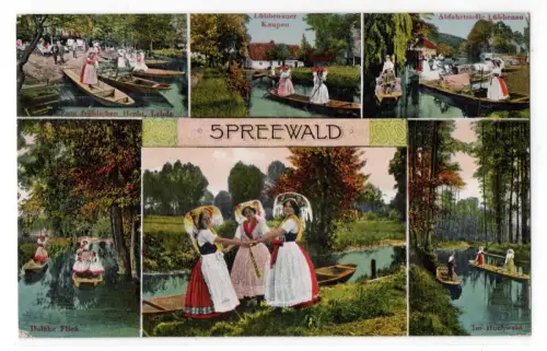 Foto AK Spreewald Lübbenau Kaupen Trachten Boote Litho B2 215