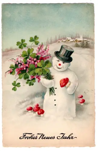 AK gruseliger creepy Schneemann Neujahr 1934 Sonderstempel Messe Leipzig (B2235)