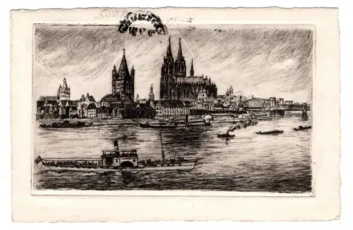 AK Künstler Radierung Köln Dom  K.A. Buschbaum 1927 gelauf. Zerbst (B1 065)