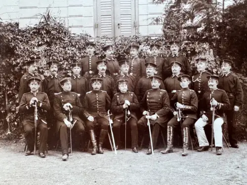 Fotografie Landwehrübung 1898 Gruppenbild Soldaten Militär mit Namen Rare