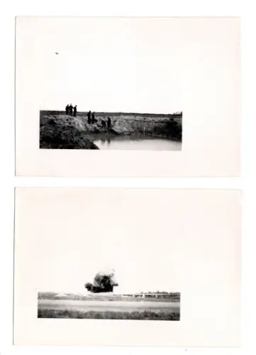 Fotos WW2 Sprengung Bombe mit anschließendem Bombentrichter, wohl Frankreich