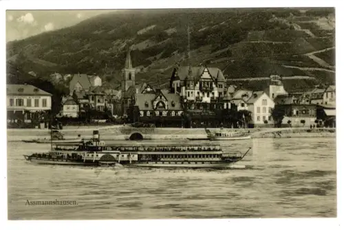 AK Assmannshausen Rhein Dampfschiff Ortsansicht Rheintal ungelaufen (B1 363)