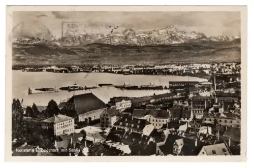 AK Konstanz Bodensee mit Säntis | gelaufen 1930 | Stempel Postauto (B1 368)