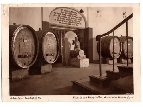 AK 1940 Sektkellerei Henkell Wiesbaden Bacchus Weinkeller gelaufen (B1 294)
