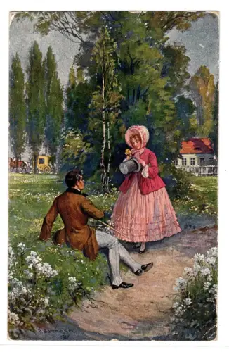 Jugendstil AK Frühling  Paar sign. Borrmeister gel. 1926 Schackensleben (B2171)