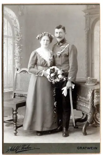KAB Foto Hochzeitsfoto k.u.k. Soldat & Braut Gratwein Österreich ca. 1915 CAB
