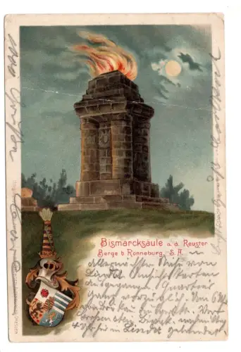 AK Bismarcksäule Reuster Berge Ronneburg 1901 Litho (B1 066)