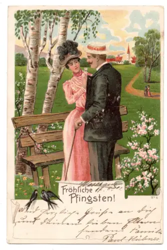 AK Fröhliche Pfingsten Paar Park Liebespaar gelaufen Nedlitz 1902 (B1160)