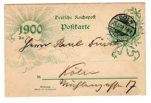 AK Neujahrskarte 1900 Deutsche Reichspost Ganzsache gelaufen Köln (B1 146)
