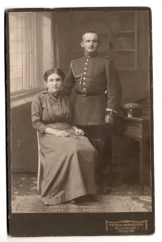 Kabinettfoto Soldat mit Schützenschnur Wernigerode Paar Frau Preußen  (72)