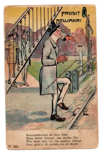 AK Neujahr Humor Brücke Spruchkarte Litho Prosit ungelaufen (B2169)