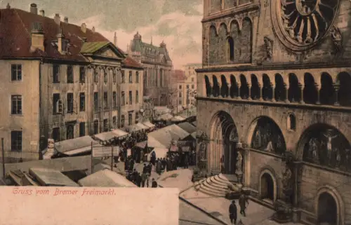 AK Bremen Freimarkt Rathaus Marktplatz gelaufen Ahlden 1907 Lithographie (B2260)