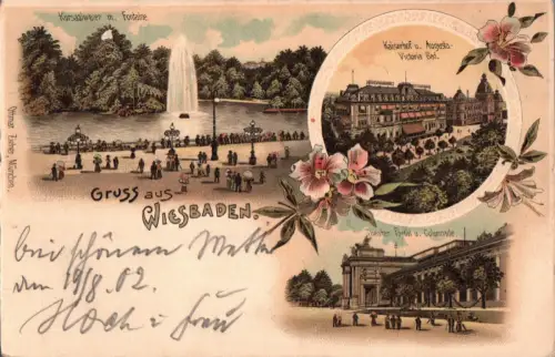 AK Wiesbaden Fontaine Augusta 1900 Zug 388 Zugstempel Bahnpost (B2266)