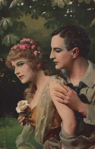 Jugendstil AK Meister der Farbe Frau Rosen Künstlerkarte Liebespaar (B2268)