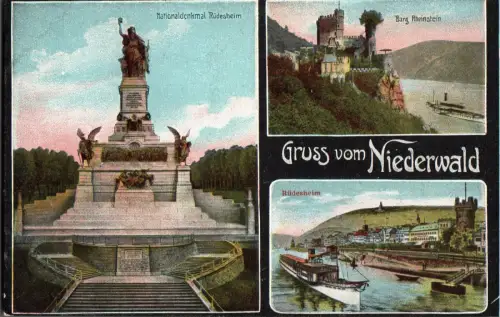 AK Gruss vom Niederwald Rüdesheim Burg Rheinstein Nationaldenkmal (B2270)