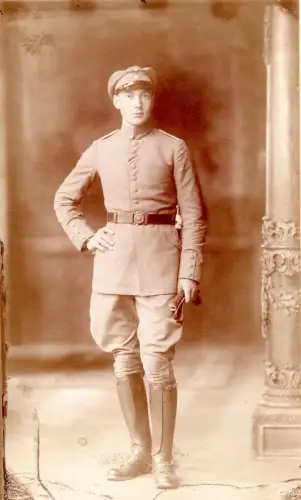 WK1 Offiziersfoto mit Widmung 1916 München, Andenken an Fronteinsatz, Klappkarte
