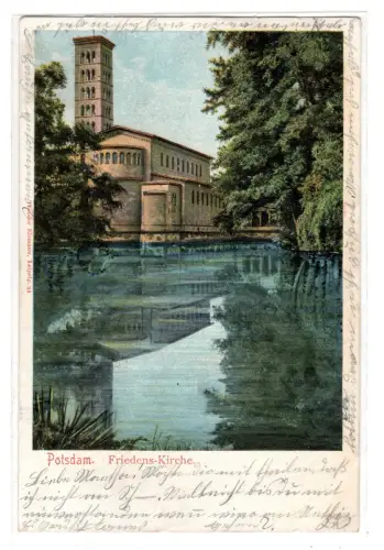 AK Potsdam Friedenskirche koloriert gelaufen Deutsches Reich 1905  (B2241)