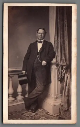 CdV Foto Herr mit Zylinder Hamburg Uhrenkette H.F. Plate C2192