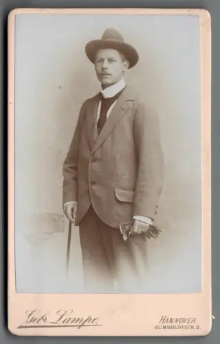  CdV Foto Herr mit Hut Spazierstock Hannover Gebr. Lampe C2199