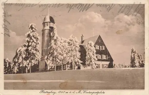 AK Plattenberg Wintersportplatz Aussichtsturm Böhmen Erzgebirge 1926 Postkarte