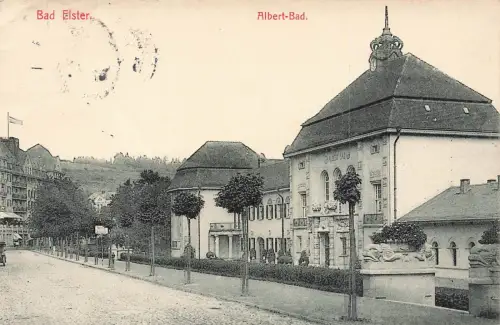 AK Bad Elster Albert-Bad Straßenansicht Sachsen Vogtland 1916 gelaufen Postkarte