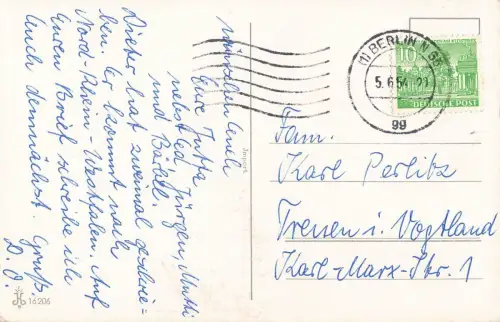 Pfingsten AK Maikäfer mit Geige Postkarte Berlin