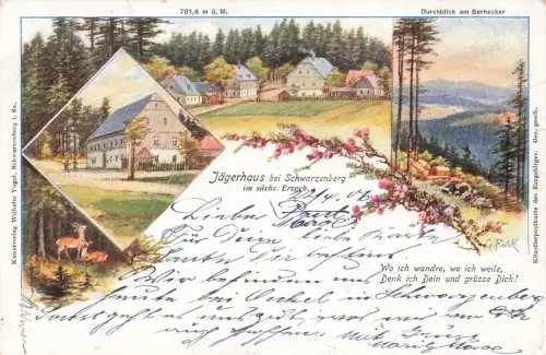 AK Schwarzenberg Jägerhaus Erzgebirge Sachsen 1906 gelaufen Postkarte