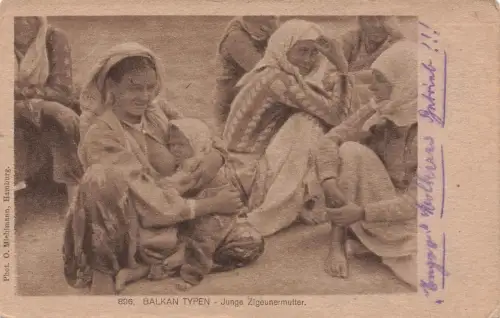 AK 1.WK Balkan Typen Junge Mutter Kind ungelaufen Patriotika Postkarte