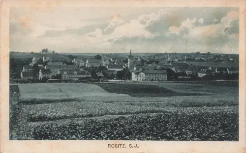 AK Rositz Stadtansicht Kirche Häuser Thüringen ungelaufen Postkarte