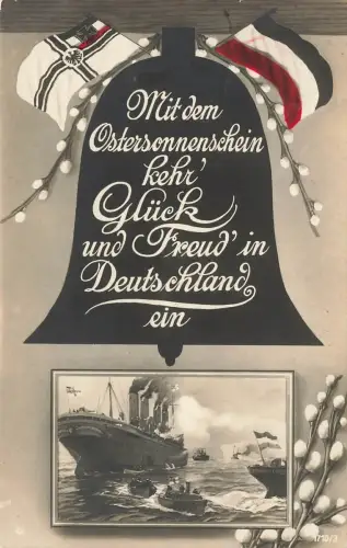 AK 1.WK Ostergruss Marine Reichsfahne 1909 gelaufen Patriotika Postkarte