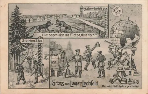 AK 1.WK Lager Lechfeld Bayern Soldaten 1917 gelaufen Patriotika Postkarte