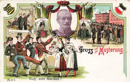 AK Musterung Friedrich August III. Portrait Grenadier Ulan Sachsen gelaufen 1908