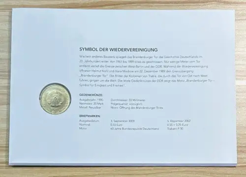 Brandenburger Tor 20 Jahre Wiedervereinigung Tabant Trabi Numisbrief DDR 20 M