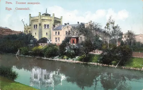 AK Riga Gasanstalt Lettland 1914 gelaufen Postkarte