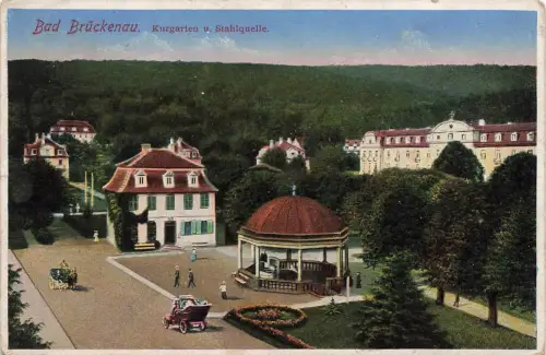 AK Bad Brückenau Kurgarten Stahlquelle Bayern 1913 gelaufen Postkarte