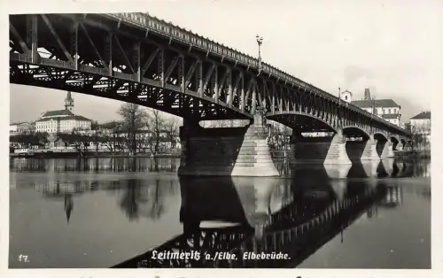 AK Leitmeritz Litoměřice Elbebrücke Böhmen ungelaufen Postkarte