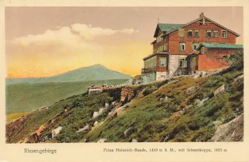 AK Riesengebirge Prinz Heinrich-Baude Schneekoppe Schlesien ungelaufen Postkarte