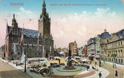 AK Elberfeld Rathaus Friedrich Denkmal Neumarkt Nordrhein-Westfalen 1917