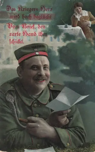 AK 1.WK Spruchkarte Feldpostbrief Soldat Frau 1915 gelaufen Patriotika Postkarte