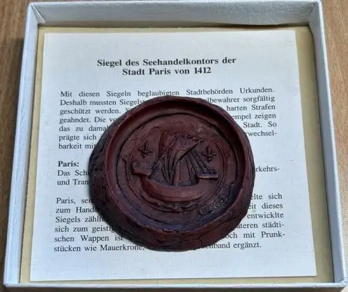 Siegel des Seehandelskontors der Stadt Paris 1412 Zertifikat Etui Wachs Siegel