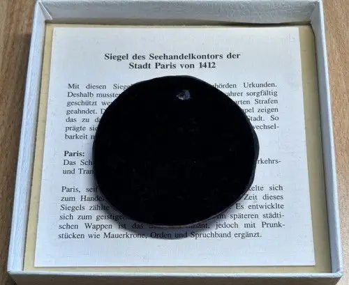 Siegel des Seehandelskontors der Stadt Paris 1412 Zertifikat Etui Wachs Siegel