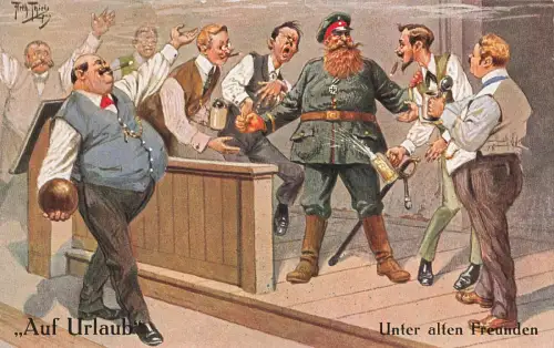 AK 1.WK Auf Urlaub Unter alten Freunden Soldat Familie Arthur Thiele Patriotika