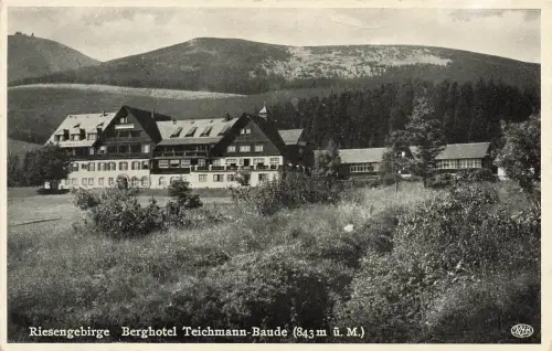 AK Riesengebirge Berghotel Teichmann Baude Schlesien gelaufen Postkarte