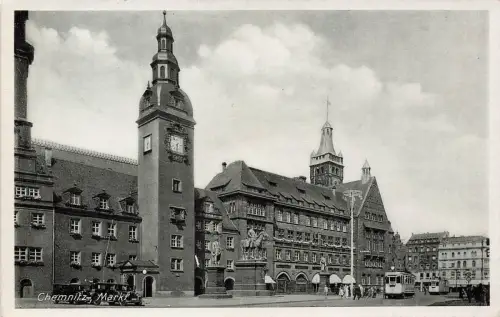 AK Chemnitz Markt Rathaus Sachsen 1940 gelaufen Postkarte