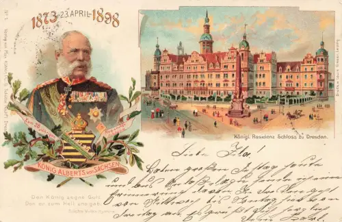 AK Dresden Residenz Schloss Portrait König Albert Sachsen 1898 Postkarte Litho