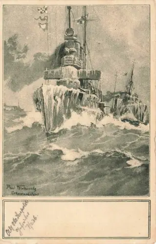 AK Erkundungsfahrt im Winter Marine Schiffe Paul Tschinsky 1918 Patriotika