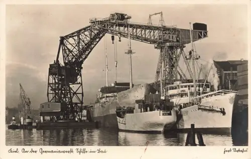 AK Kiel Germaniawerft Schiffe Schleswig-Holstein 1939 gelaufen Postkarte